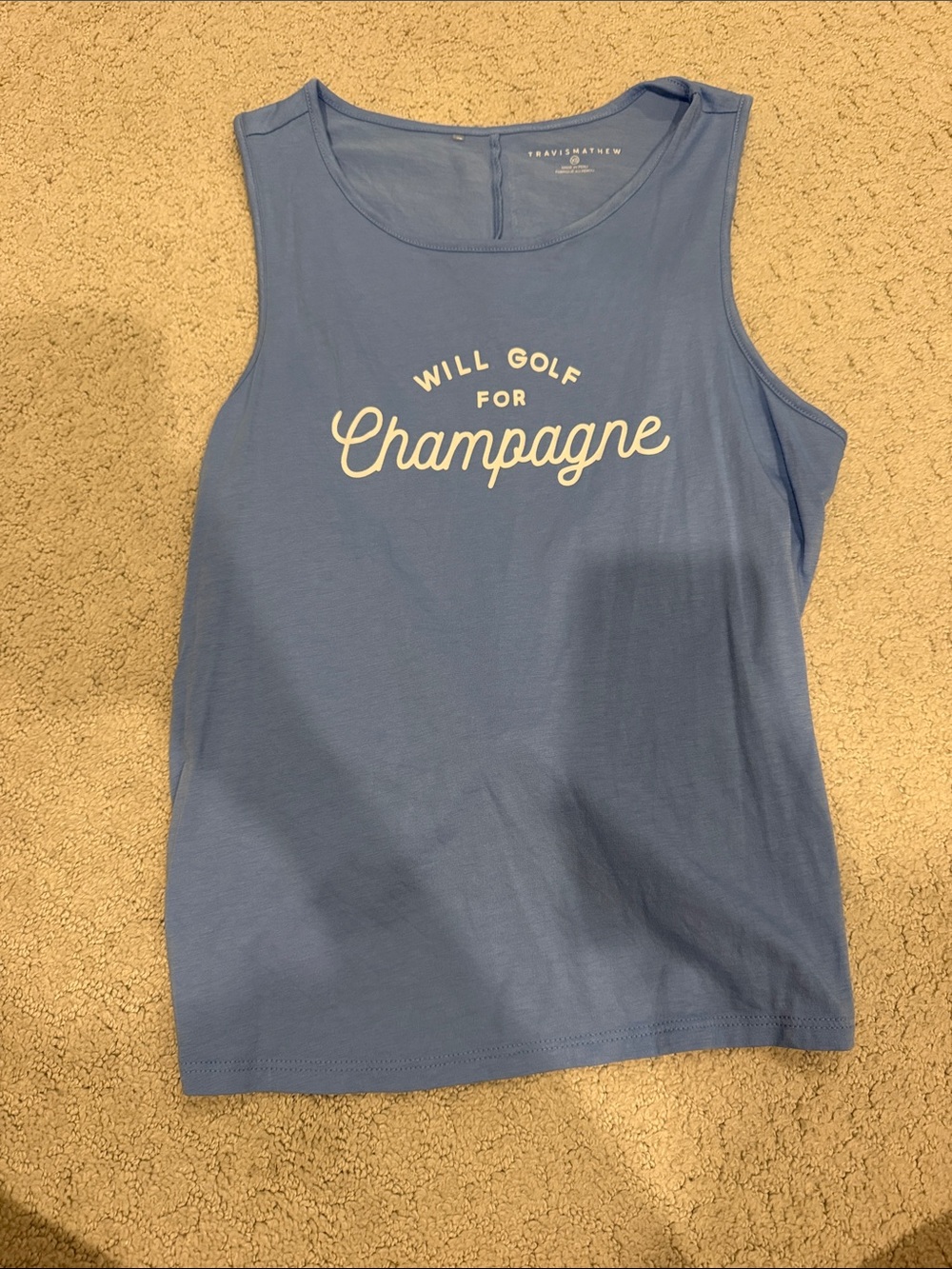 Travis Mathew XS Light Blue 'Will Golf for Champagne' Tank Top